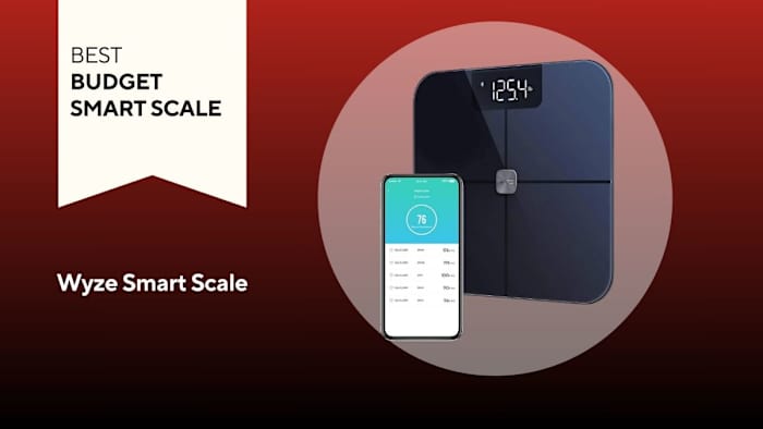 Wyze smart scale on red background